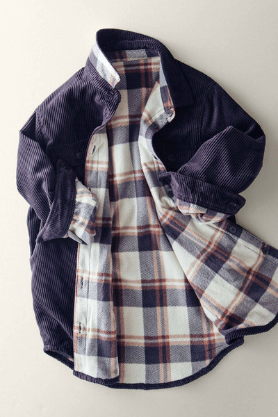 Plaid Lined Corduroy Flannel Shacket