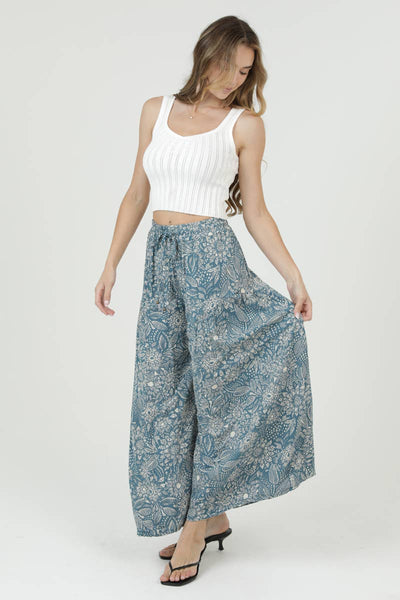 B3726-A982 PRINTED WIDE LEG PANTS WITH ELASTIC DRAWSTRING WA