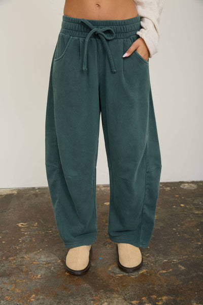 SMOCKED WAIST DRAWSTRING BARREL LEG SWEATPANTS