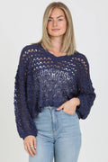 OPEN KNIT V NECK PULLOVER SWEATER