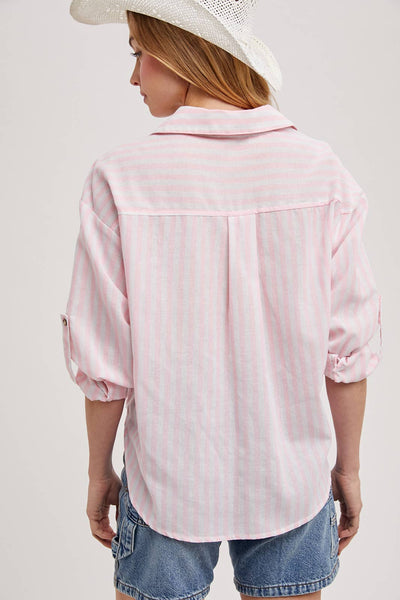 STRIPED BUTTON DOWN KNOTTED FRONT SHIRT