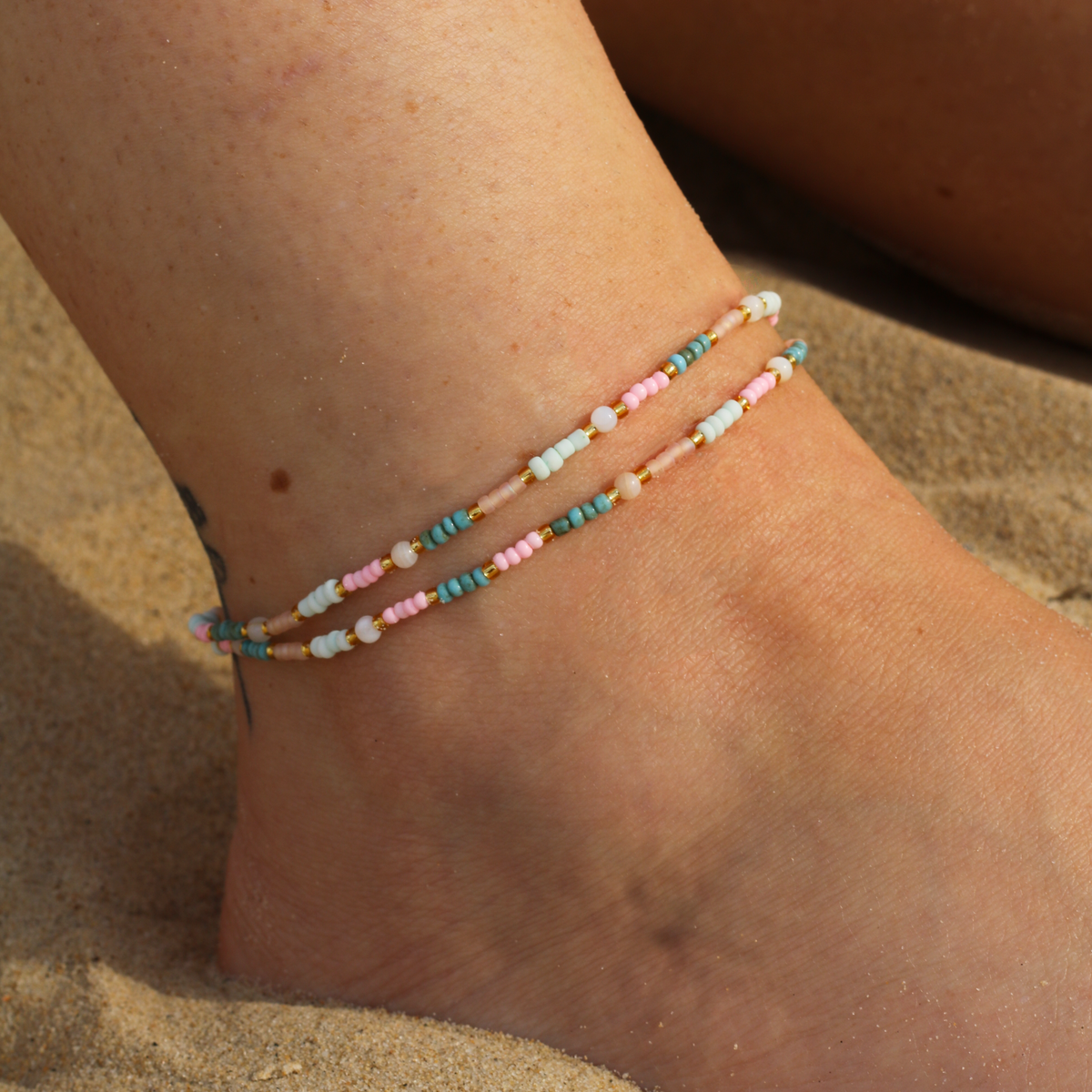 Golden Hour Colourful Beaded Anklet Collection, Surf Jewelry