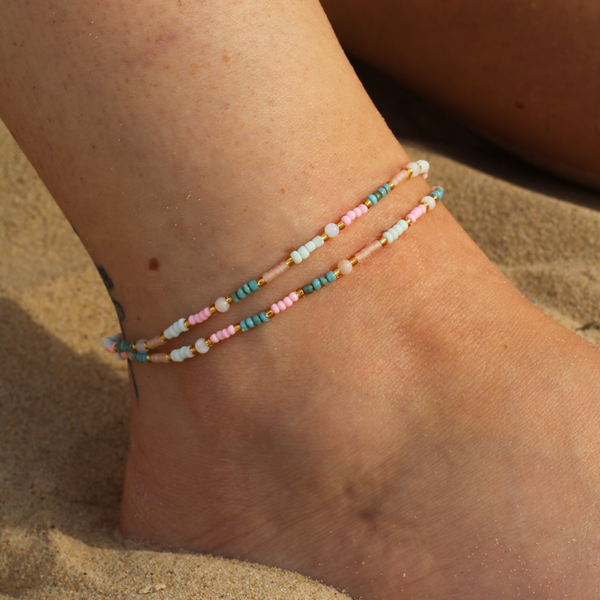 Golden Hour Colourful Beaded Anklet Collection, Surf Jewelry