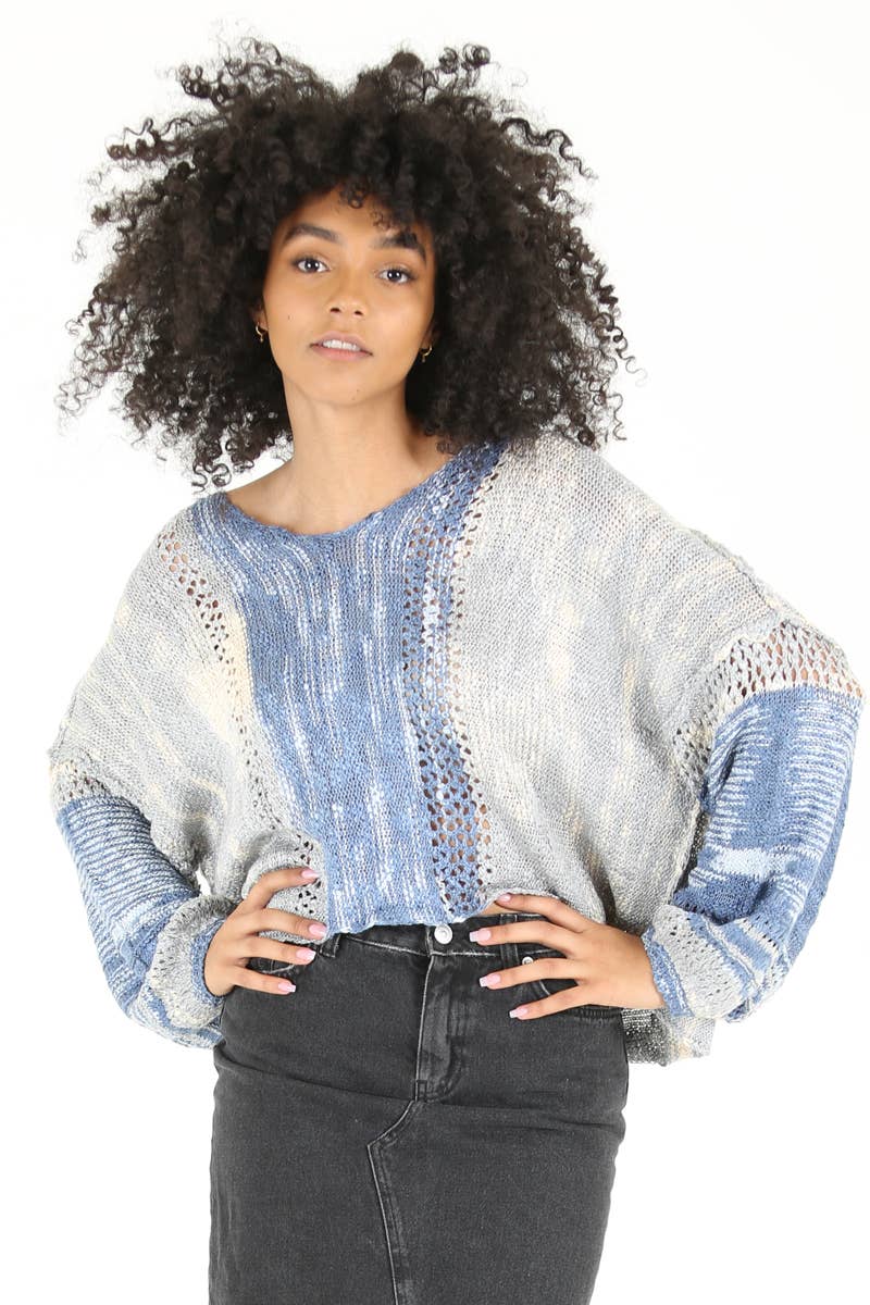 BEACHY LIGHT WEIGHT V NECK CROP PULLOVER SWEATER