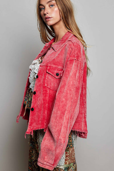 Pocket Front Button Down Corduroy Trucker Jacket