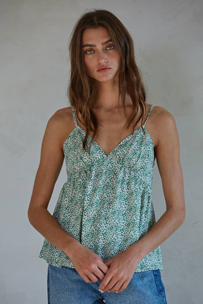 L7259 | Floral Print V-Neck Cami Spaghetti Strap Top
