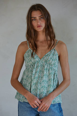 L7259 | Floral Print V-Neck Cami Spaghetti Strap Top