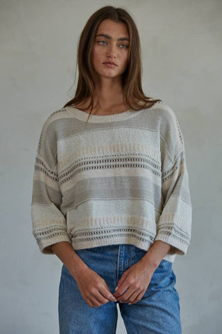 W1702 | Knit Striped Sweater Top