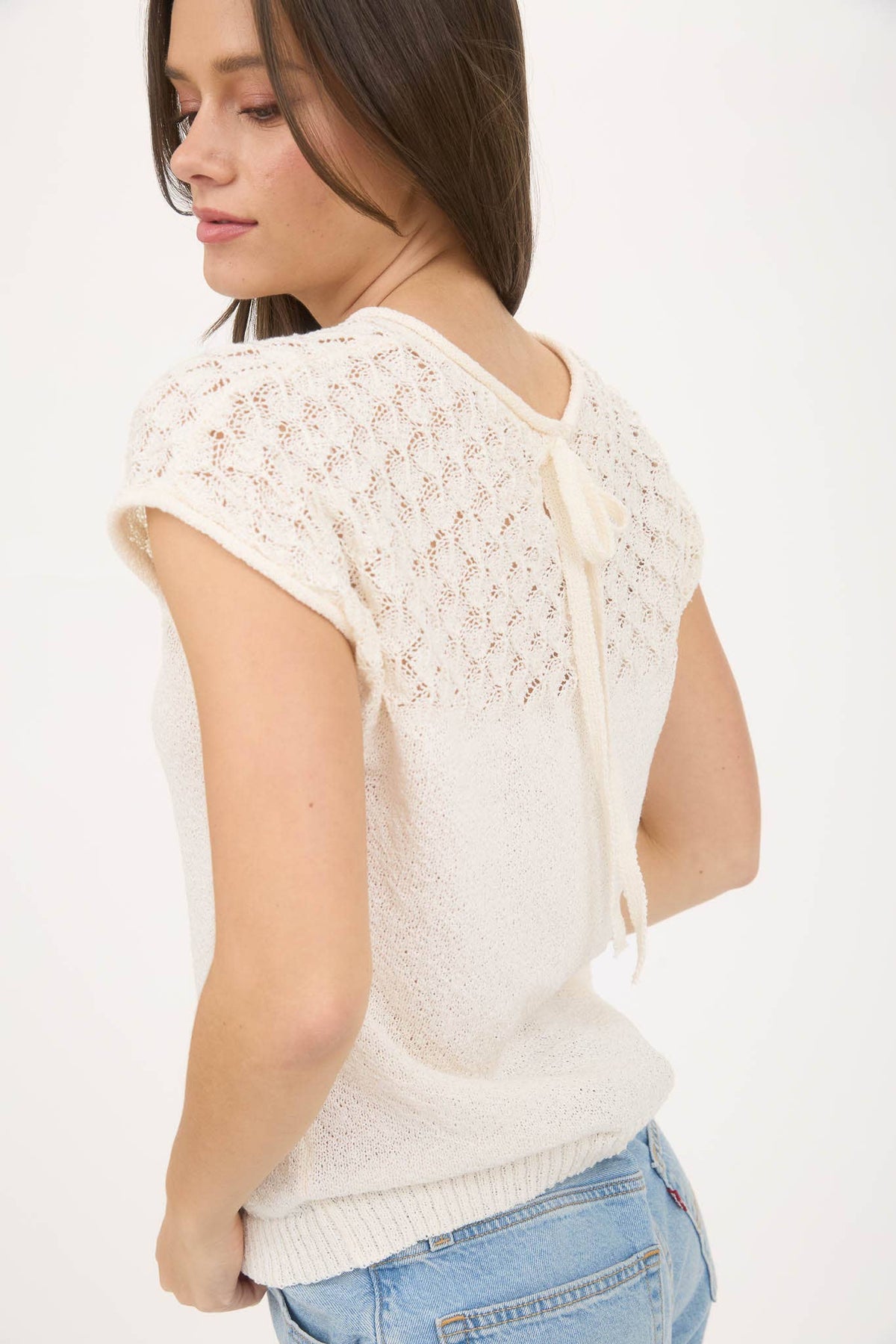 EYELET YOKE SWEATER KNIT TOP