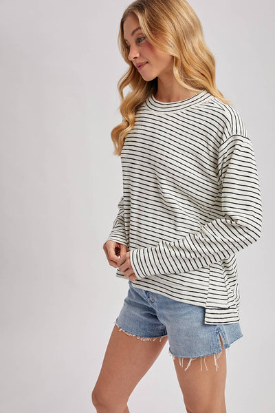 STRIPED CREW NECK  SLOUCHY KNIT TOP