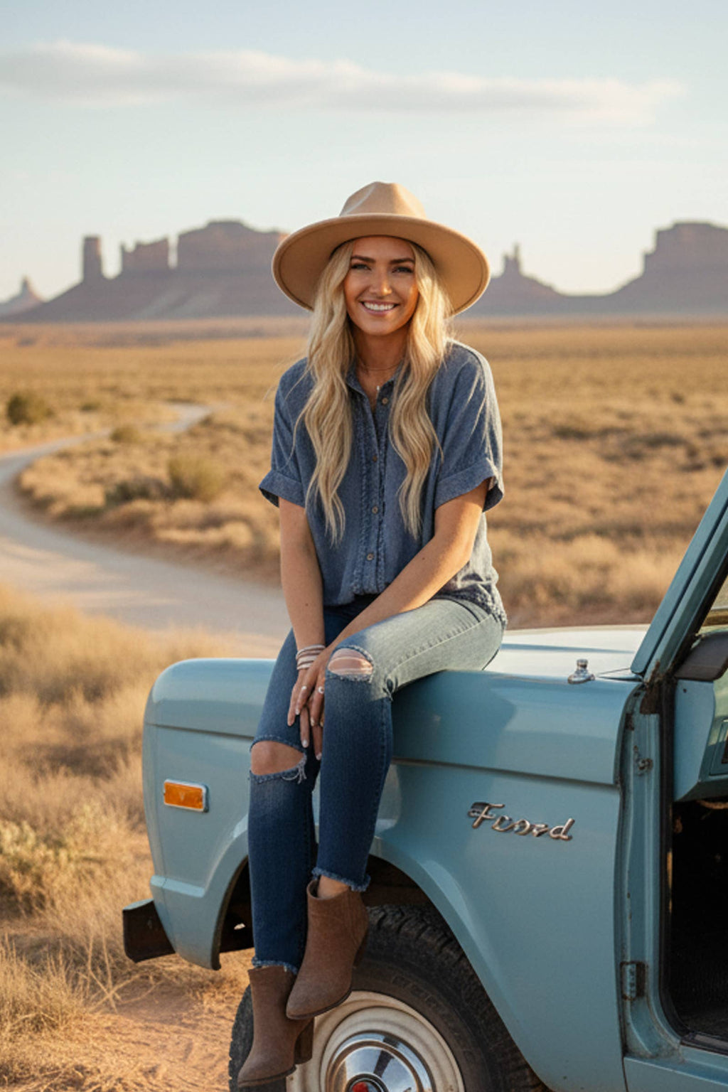 Oversized Frayed Trim Denim Button Top