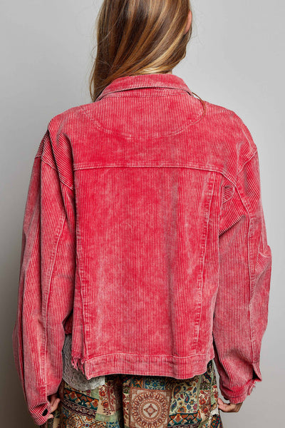 Pocket Front Button Down Corduroy Trucker Jacket