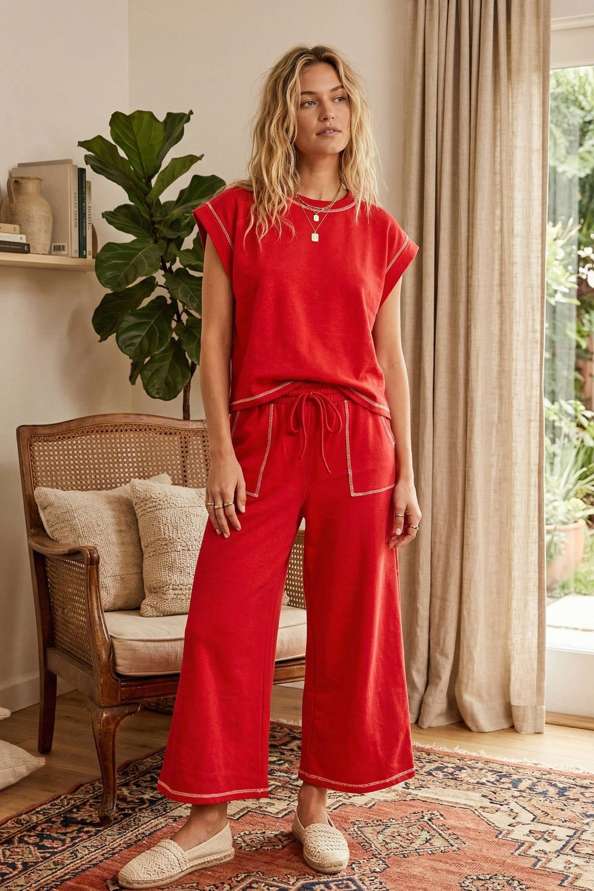 (Original Design) Scuba Contrast Stitch Lounge Set