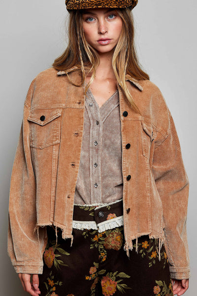 Pocket Front Button Down Corduroy Trucker Jacket