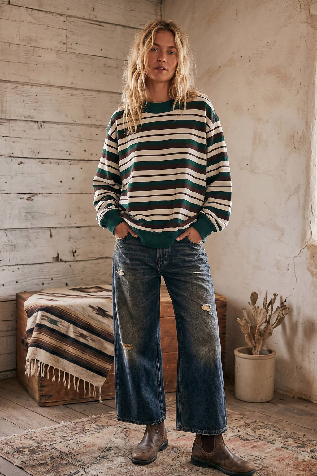 Oversized French Terry Striped Sweatshirt