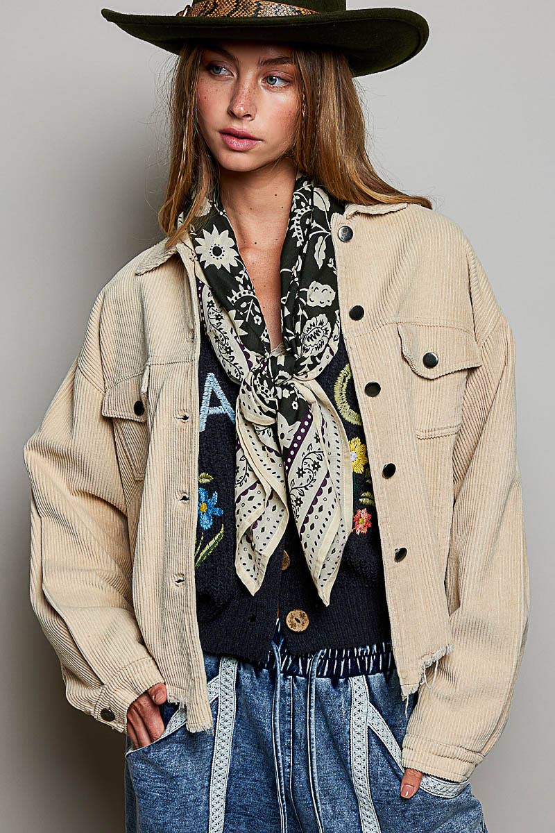 Pocket Front Button Down Corduroy Trucker Jacket