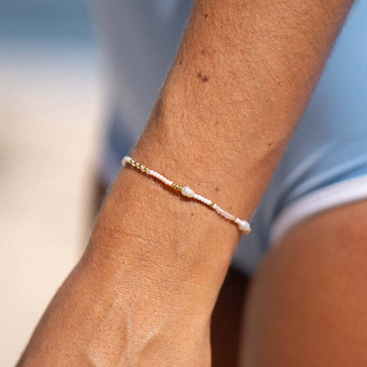 Cinta Beaded Surf Bracelet, Adjustable Dainty Pink Bracelet