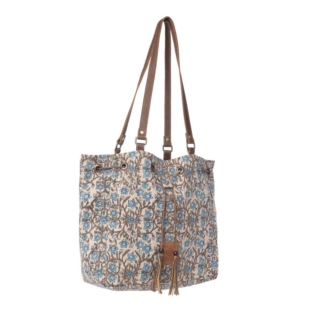Southern Bloom Cotton & Leather Bucket Bag in Oasis Cream