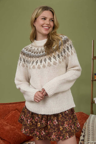 FAIR ISLE PATTERN LONG SLEEVE KNIT SWEATER