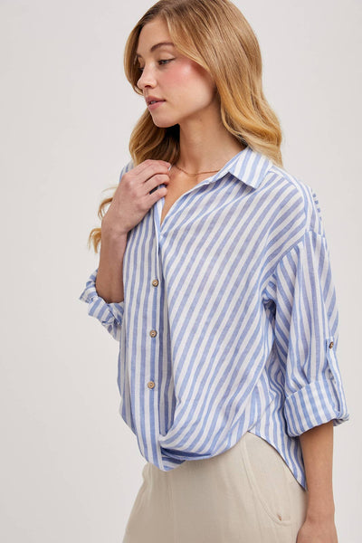 STRIPED BUTTON DOWN KNOTTED FRONT SHIRT
