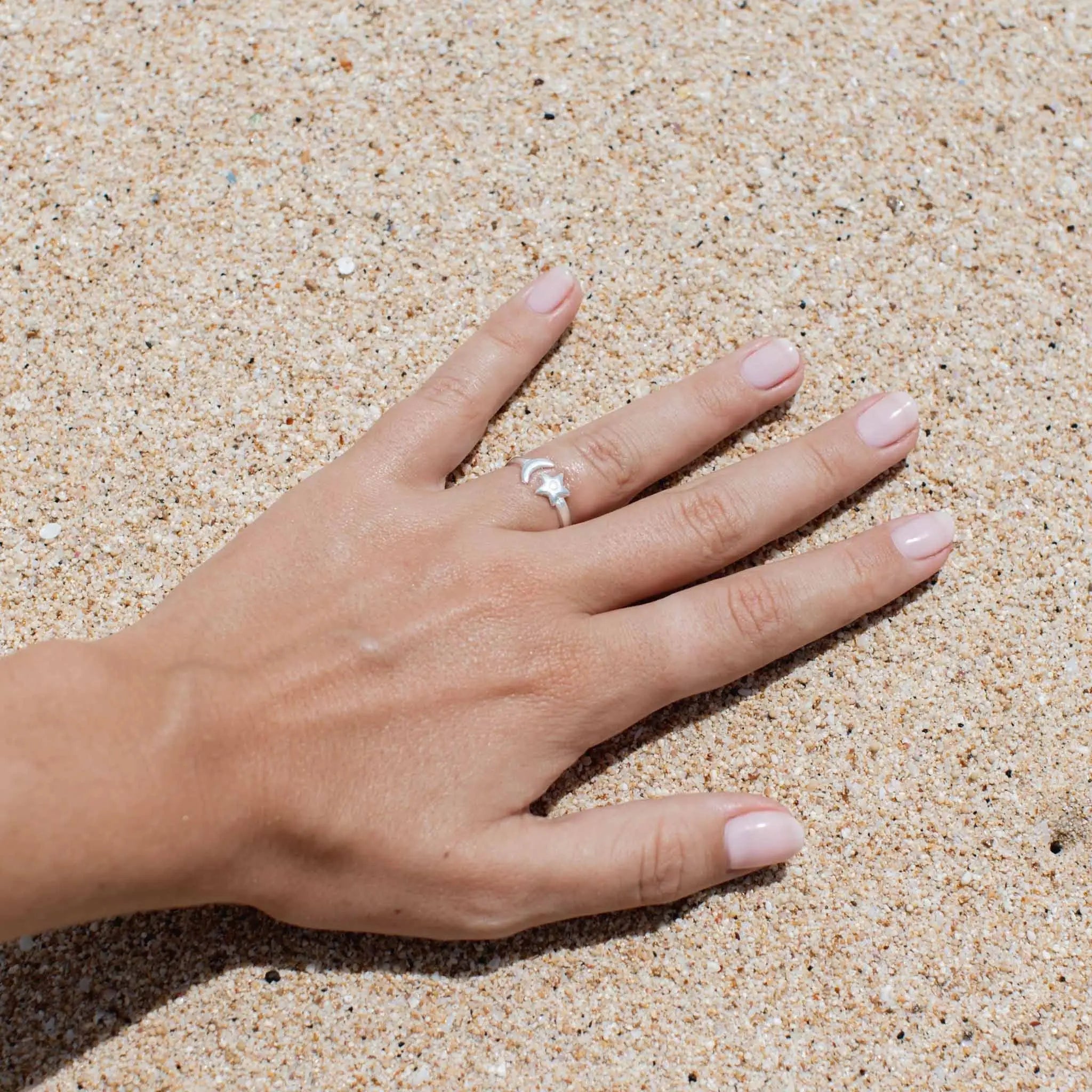 Adjustable Moon And Star Ring, Celestial Silver Ring