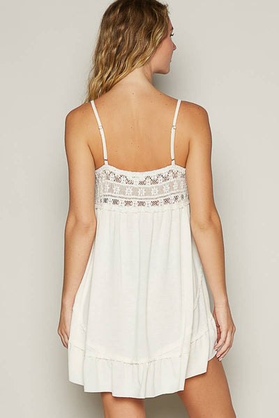 V-neck sleeveless POL-Jersey lace contrast dress