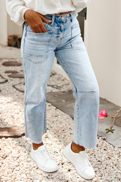 LDC Frayed Cropped Light Wash Jeans | S-4X
