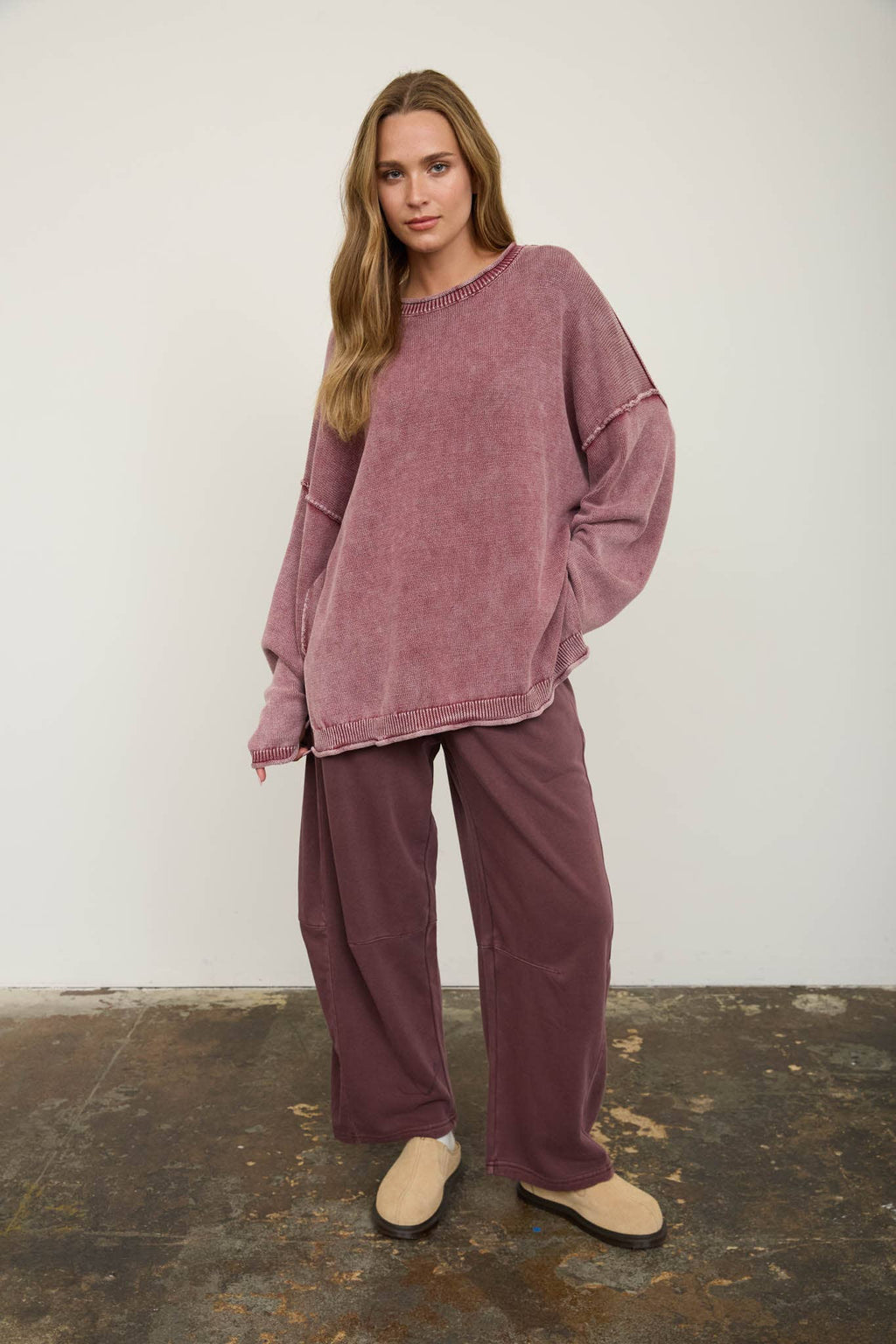SMOCKED WAIST DRAWSTRING BARREL LEG SWEATPANTS