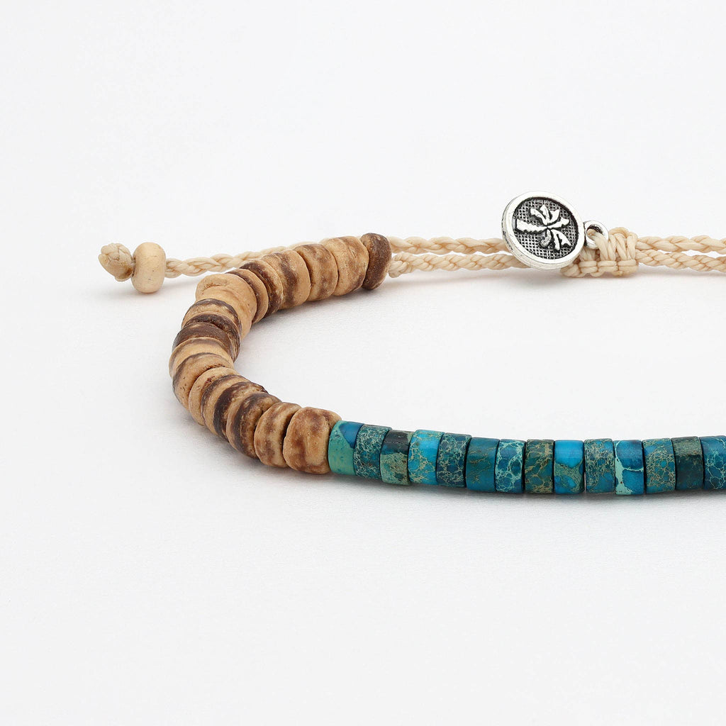 Koʻolau Wood Beaded Bracelet, Natural Stone Beads, Surf