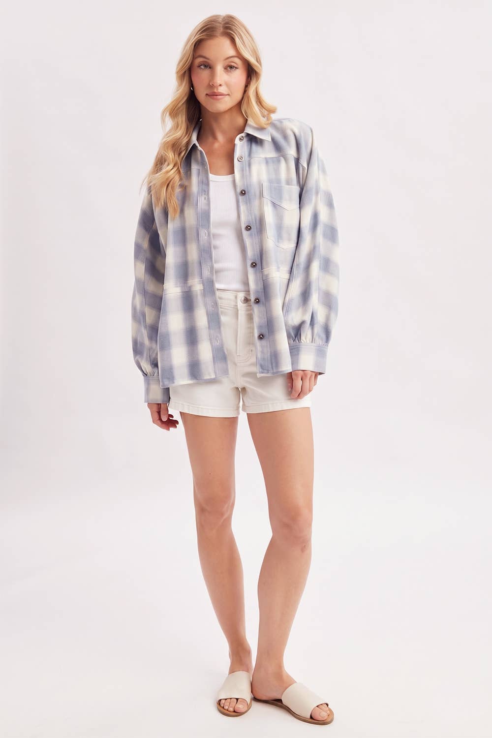 BUTTON DOWN PLAID SHACKET
