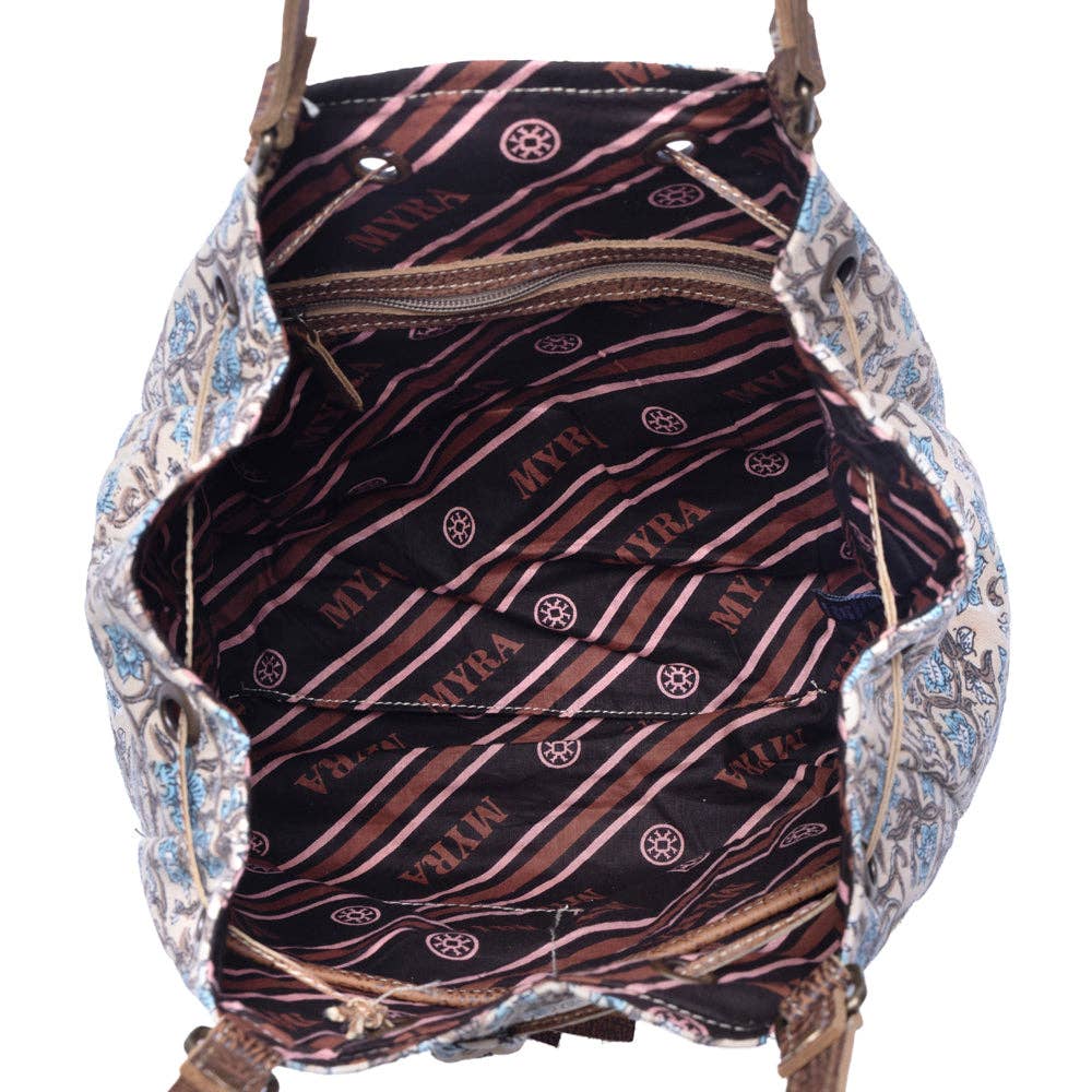 Southern Bloom Cotton & Leather Bucket Bag in Oasis Cream