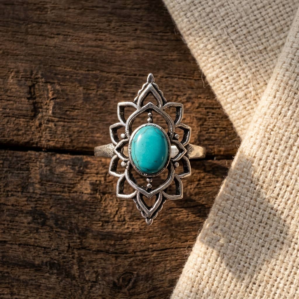 Tanvi Collection Ring - Silver Oval with Turquoise