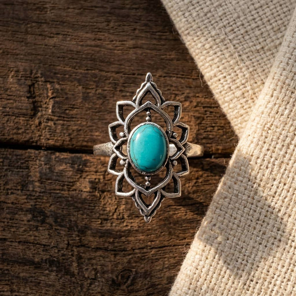 Tanvi Collection Ring - Silver Oval with Turquoise