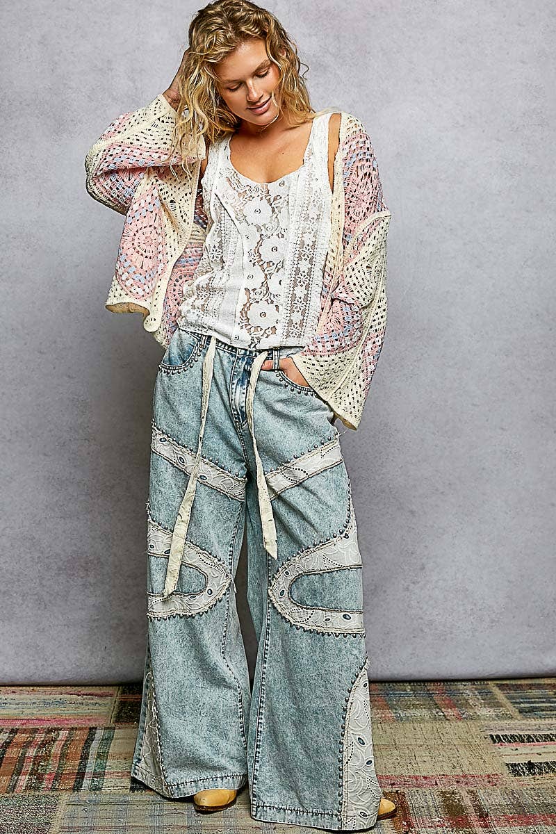 Granny Square Weave Roomy Fit Crochet Open Cardigan Top