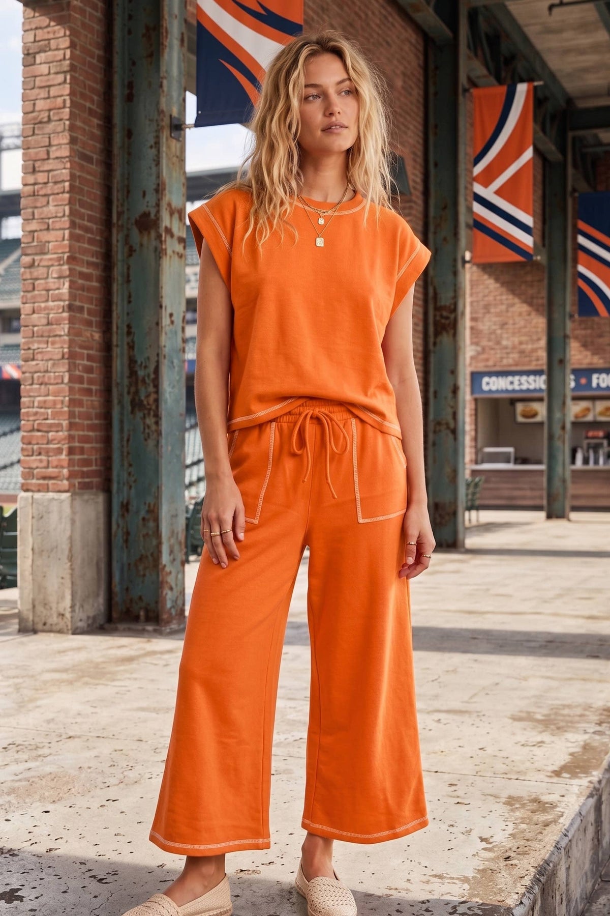 (Original Design) Scuba Contrast Stitch Lounge Set