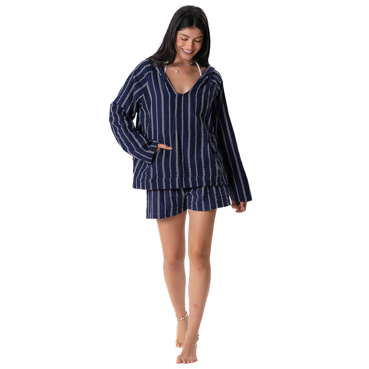 Navy Sailor Stripe Baja Pullover Hoodie