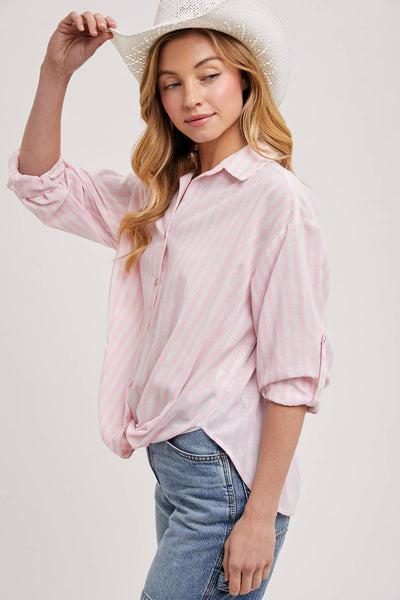 STRIPED BUTTON DOWN KNOTTED FRONT SHIRT