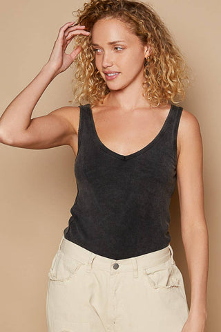 N-neck sleeveless ribbed solid basic top SALE