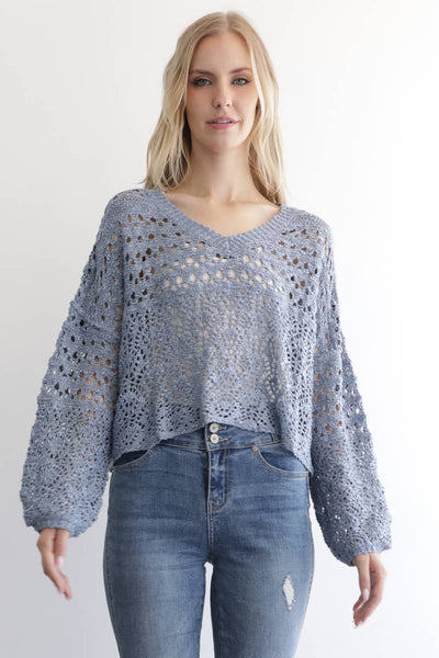 OPEN KNIT V NECK PULLOVER SWEATER