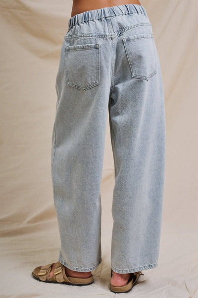 Relaxed Drawstring Barrel Denim Pants