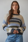 W2547 | Knit Sweater Multi Color Striped Pullover