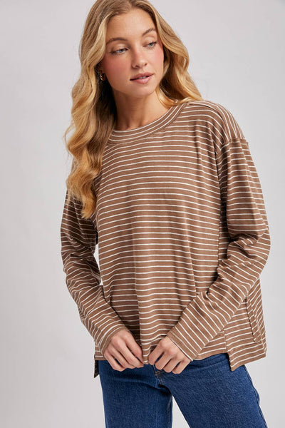 STRIPED CREW NECK  SLOUCHY KNIT TOP