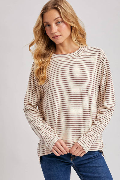 STRIPED CREW NECK  SLOUCHY KNIT TOP