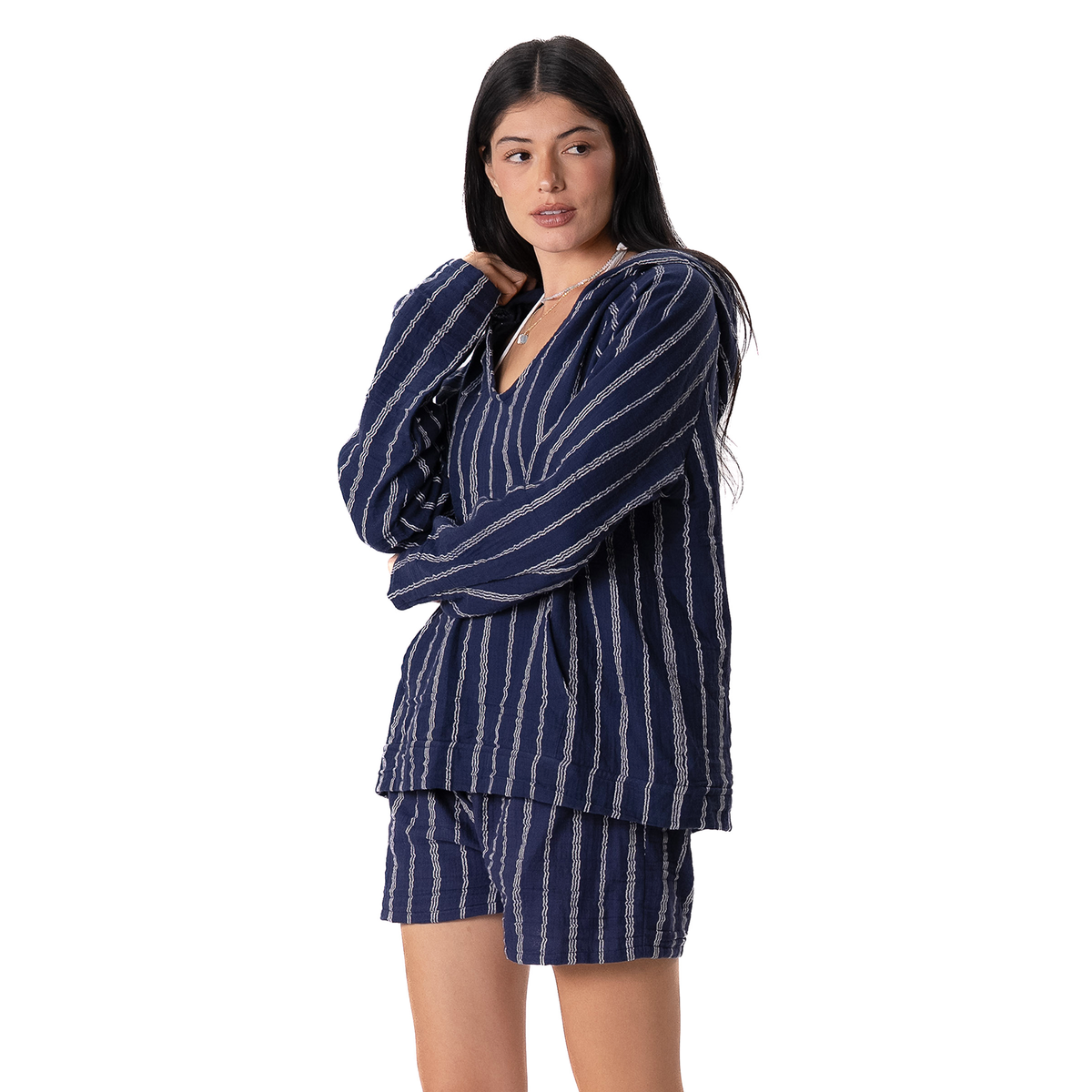 Navy Sailor Stripe Baja Pullover Hoodie