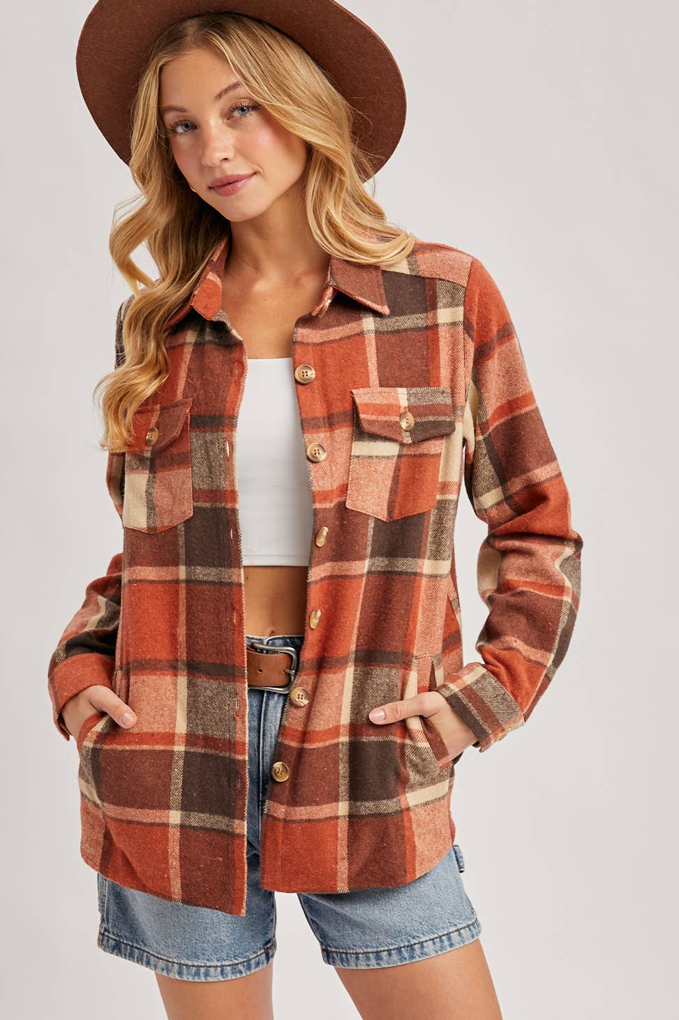 FLANNEL PLAID SHACKET WITH POCKETS