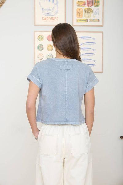 WASHED SHORT SLEEVE BOXY KNIT TOP