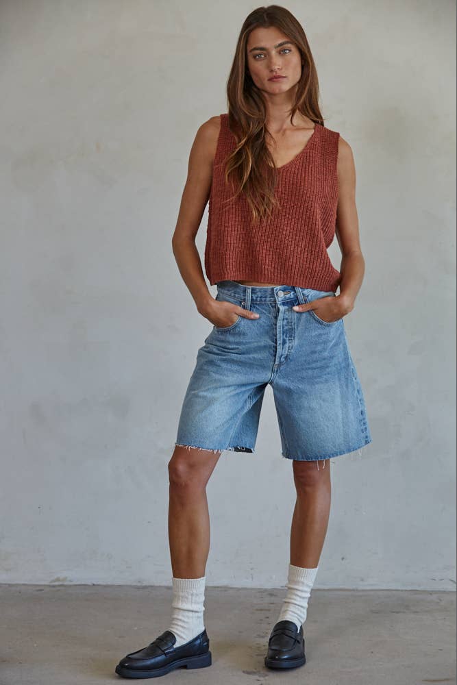 Knit Sweater Cotton Acrylic V-Neck Vest Top