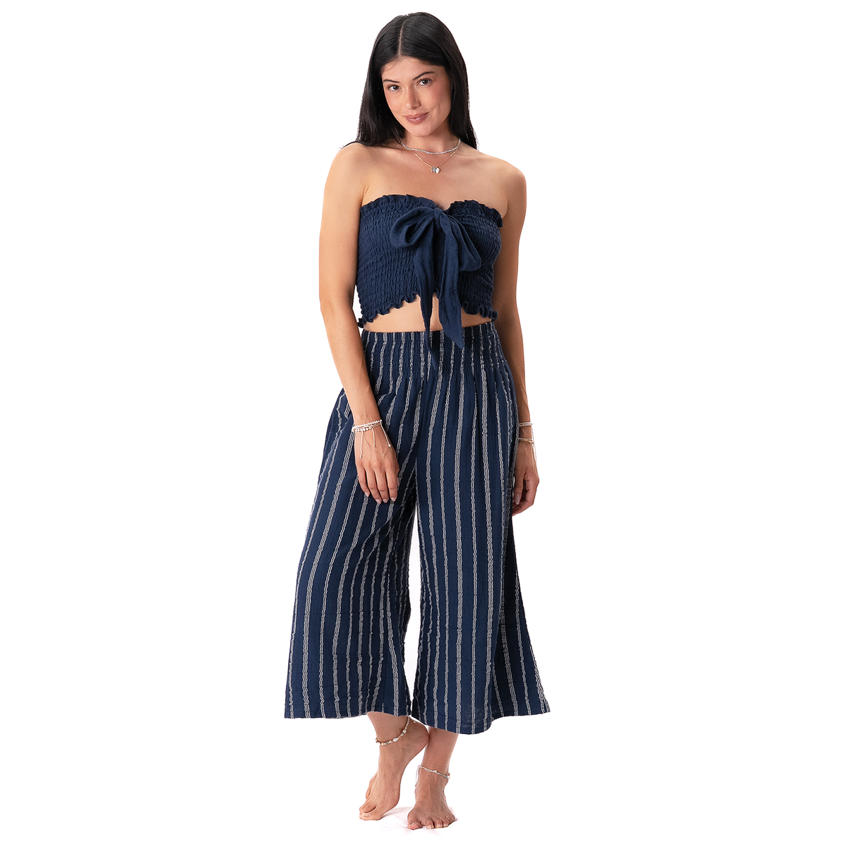 Navy Sailor Stripe Lagoon Cropped Pants