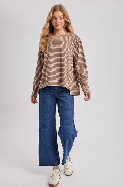STRIPED CREW NECK  SLOUCHY KNIT TOP