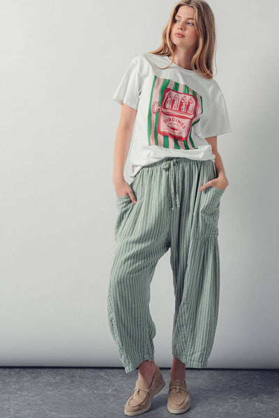 Striped Cotton Drawstring Harem Pants